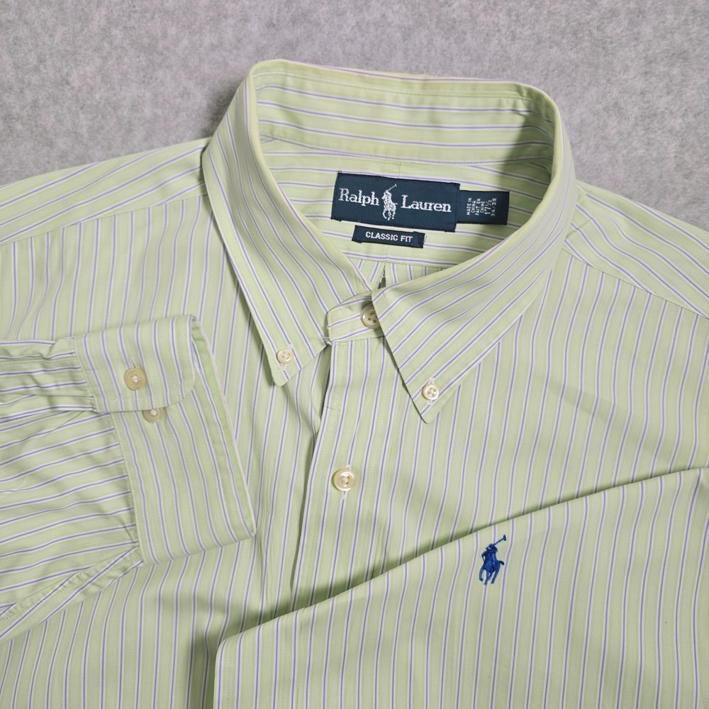 Ralph Lauren Classic Fit Shirt Mens 17 1/2 Striped Button Down Long Sleeve Pony